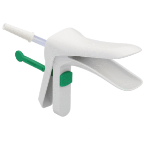 Spéculum vaginal avec conduit intérieur pour  l’évacuation des fumées et blocage à levier central