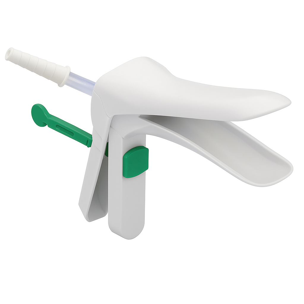 Spéculum vaginal avec conduit intérieur pour  l’évacuation des fumées et blocage à levier central